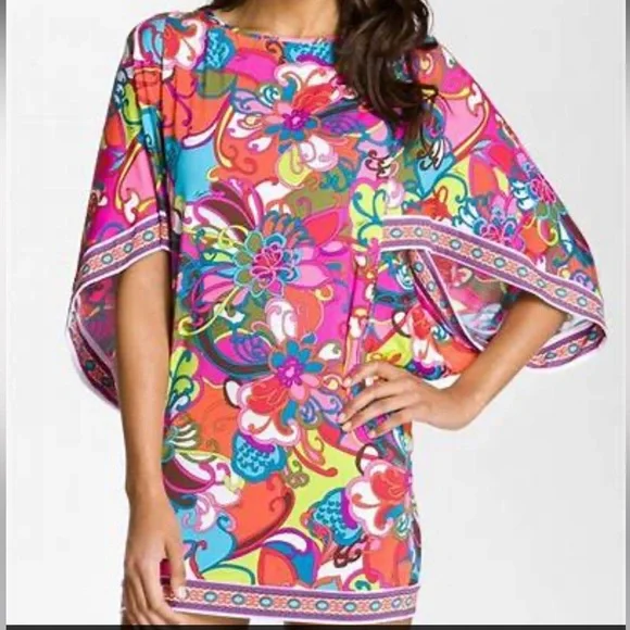 NWOT Trina Turk 'Fiji Flower' Swim Cover-Up Tunic Dress - Picture 3 of 13